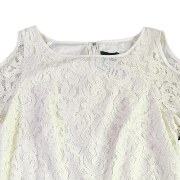 Adrianna Papell Ivory Lace Dress Cold Shoulder Shift Size 8 Women's NWT - Picture 3 of 11